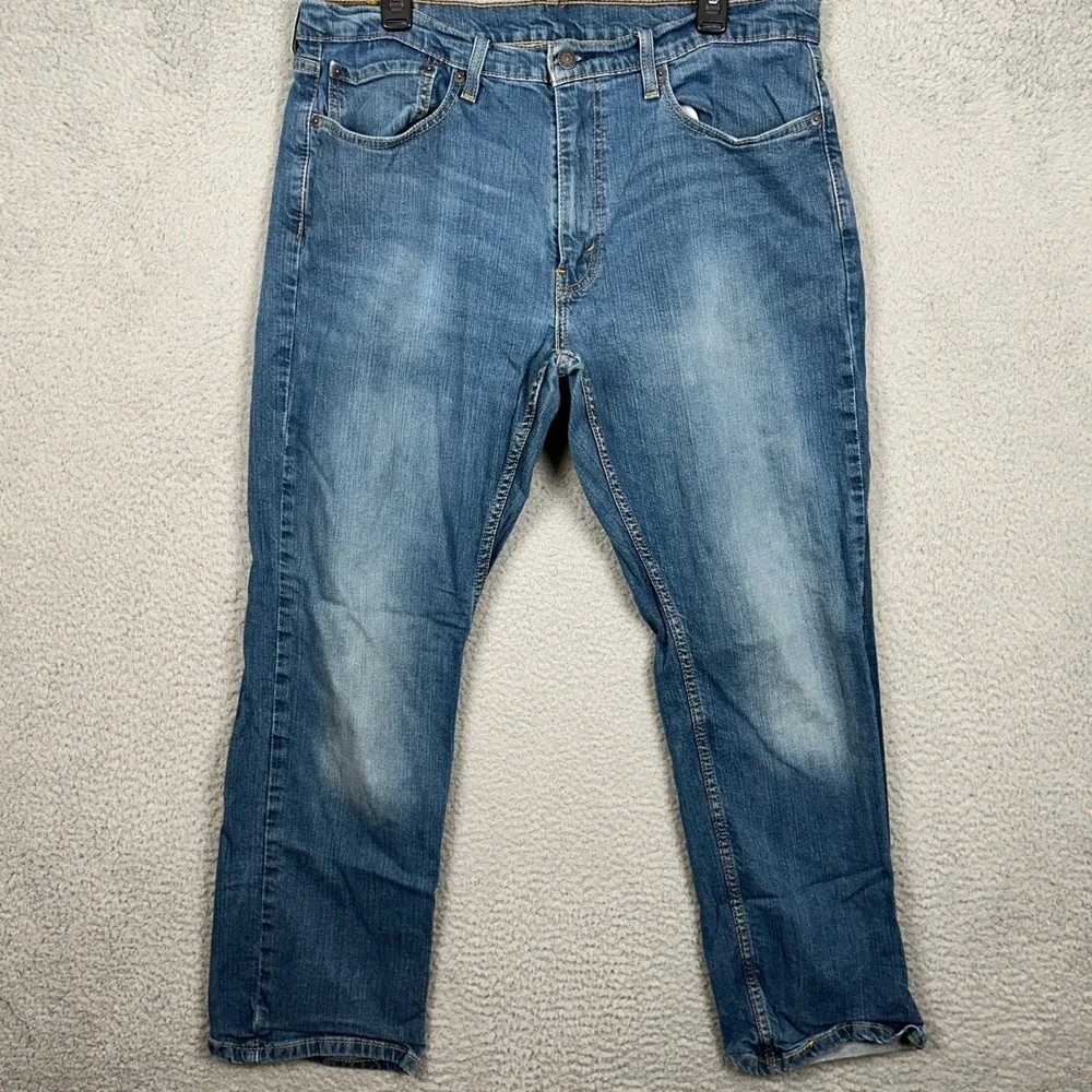 Levis 553 Jeans Mens 36X30 Blue Straight Leg Distressed 5 Pocket Stretch Denim